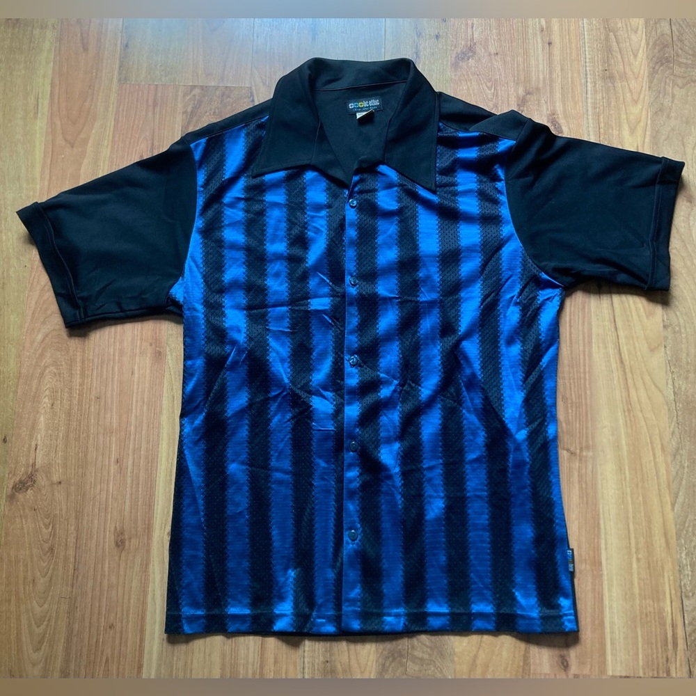 Bc Ethic Black & Blue Button Up Short Sleeve Shirt Size Large